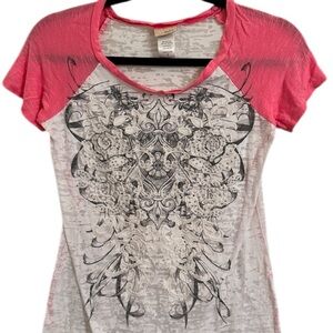 Daytrip Rhinestone Y2K Women's Pink and White Graphic Top